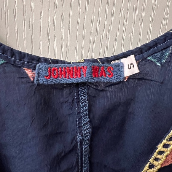 Johnny Was Navy Floral Embroidered Peta Slip Dress - Picture 2 of 8